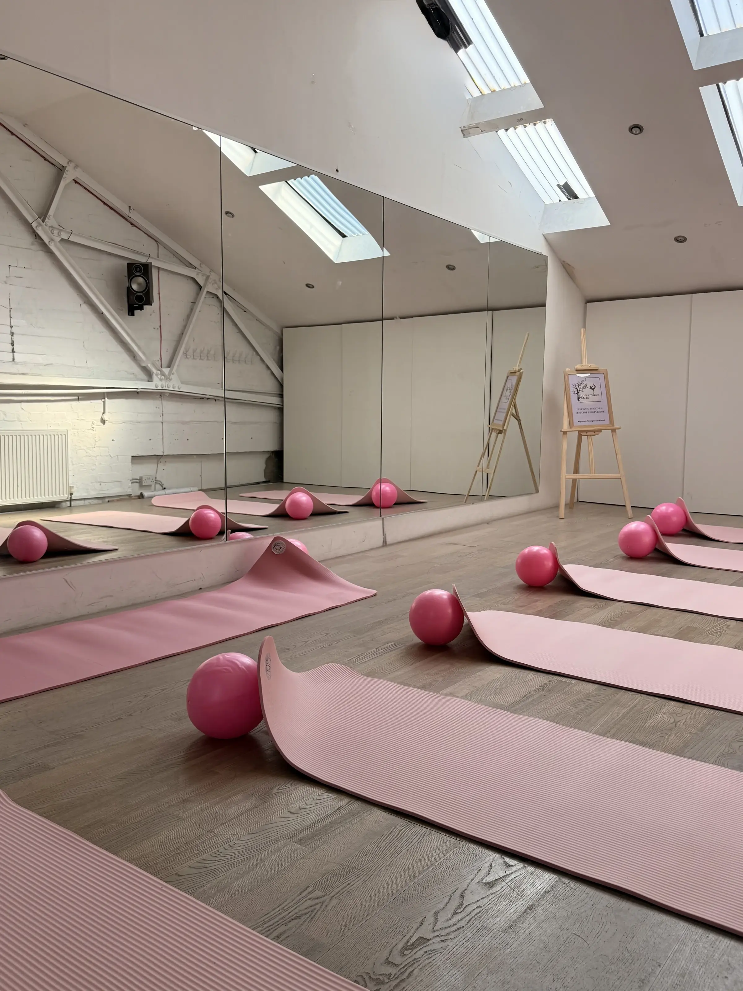 Mats set out for a yoga and pilates session in Studio 28